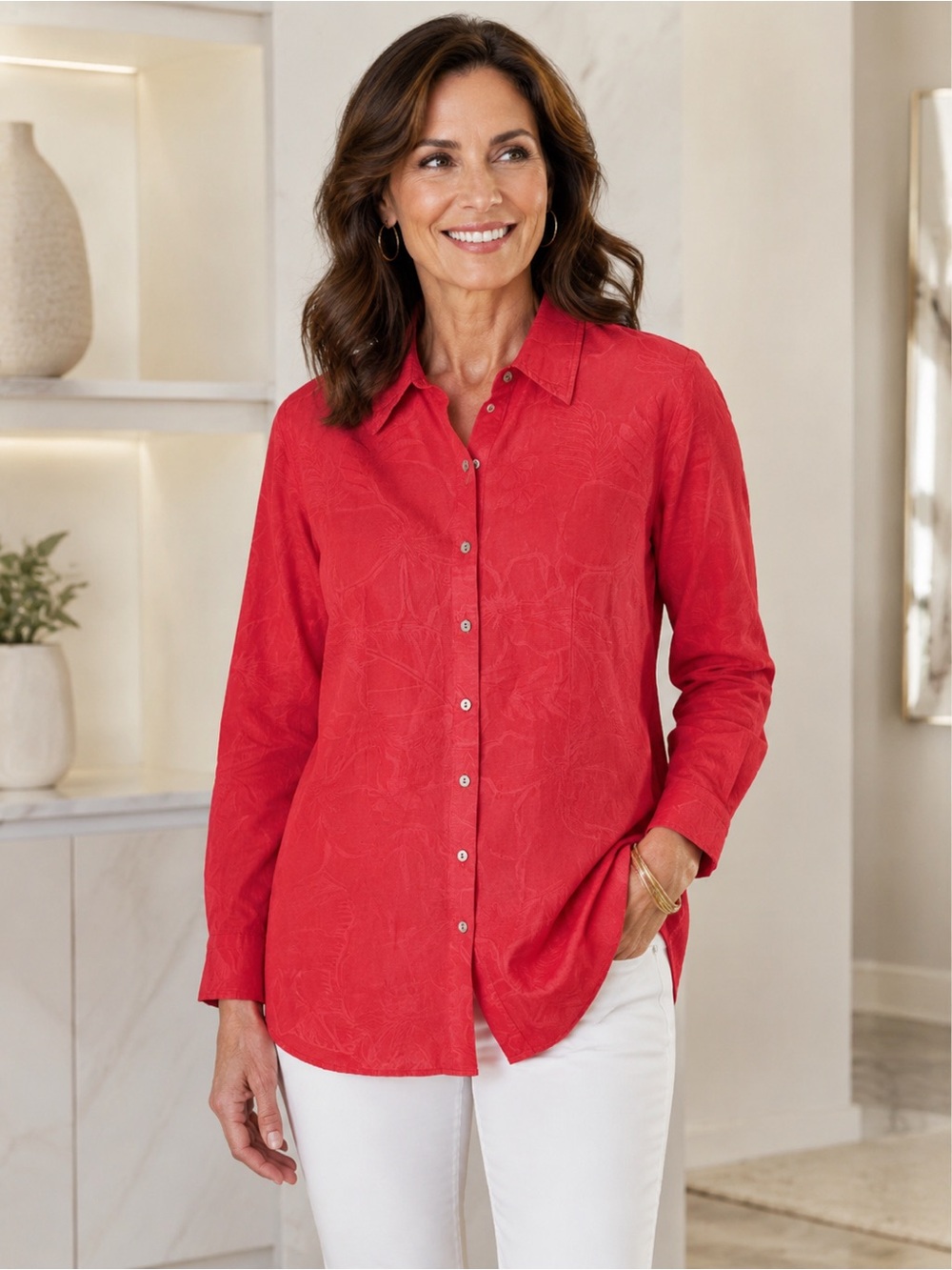Classic Button-Front Red Women’s Shirt
